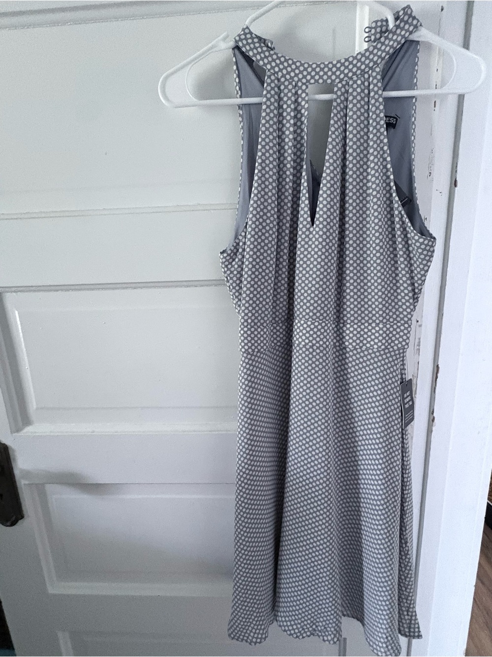 Express Gray Polka Dot Halter Midi Dress